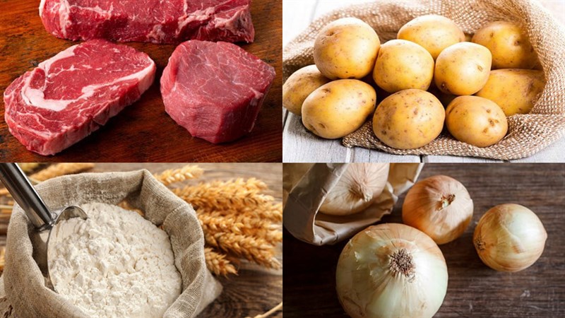 Nguyên liệu món ăn bánh khoai tây thịt bò - la tourtiere