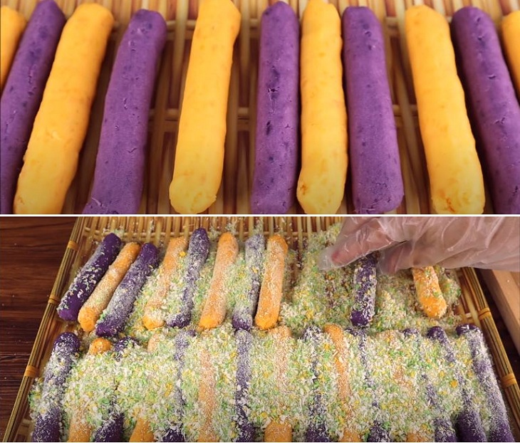 Bước 3 Tạo hình và chiên bánh Khoai lang que