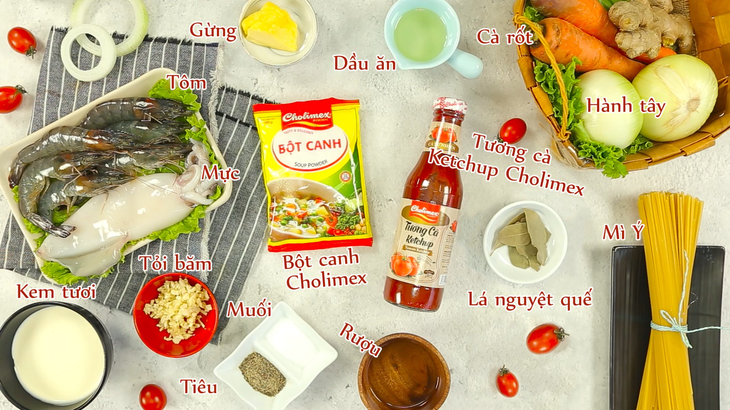 Nguyên liệu món ăn mì ý hải sản