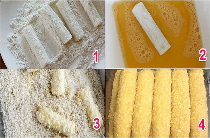 Bước 3 Lăn bột và phô mai Phô mai que