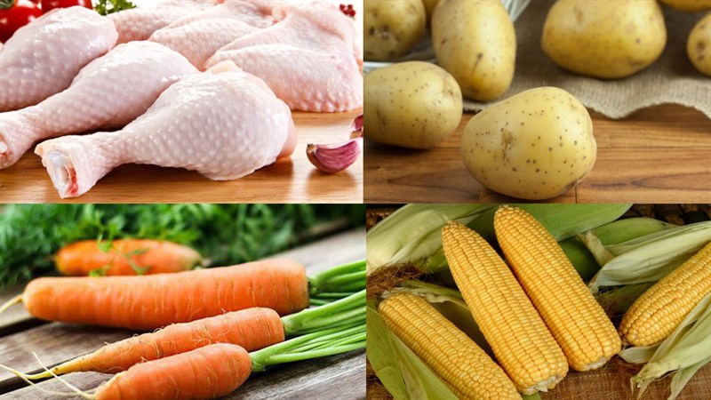 Nguyên liệu món ăn nui gà rau củ và nui gà nấm