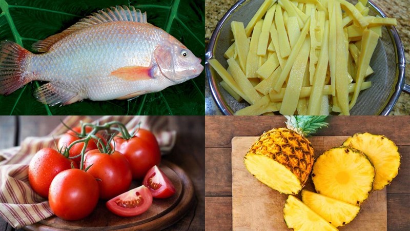 Nguyên liệu món ăn canh cá điêu hồng nấu măng chua
