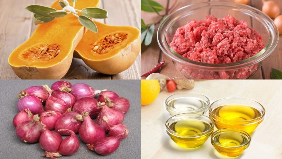 Nguyên liệu món ăn canh bí đỏ thịt bằm