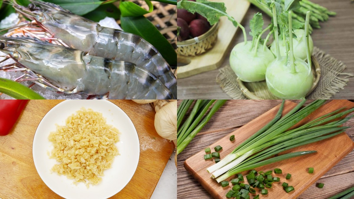 Nguyên liệu món ăn su hào xào tôm tươi