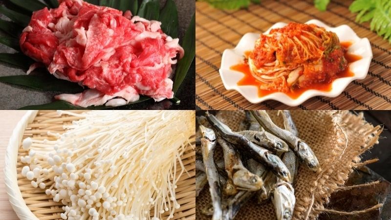 Nguyên liệu món ăn canh kim chi thịt bò