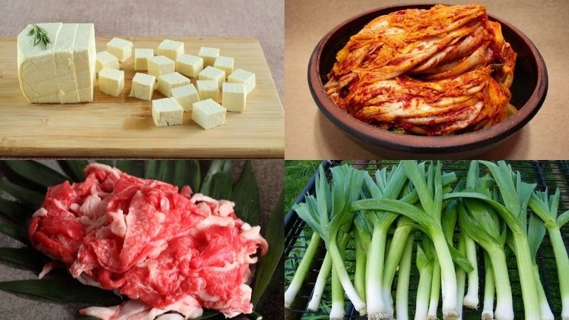 Nguyên liệu món ăn canh kim chi thịt bò