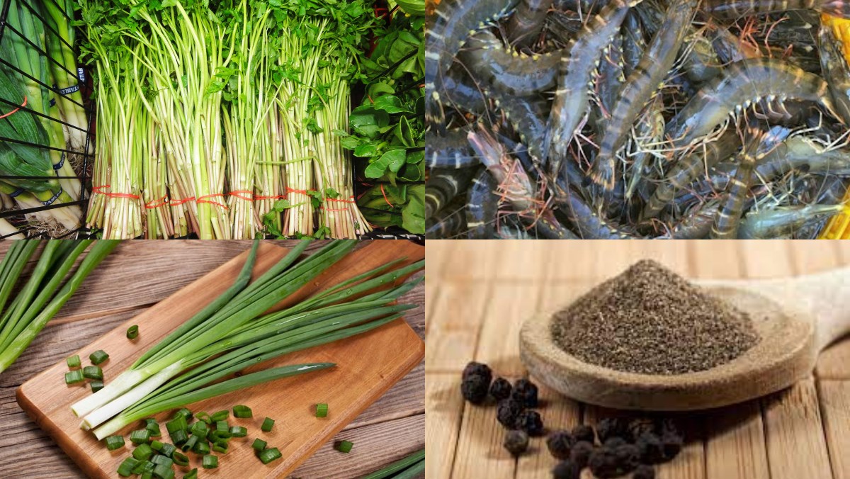 Nguyên liệu món ăn canh rau cần nấu tôm