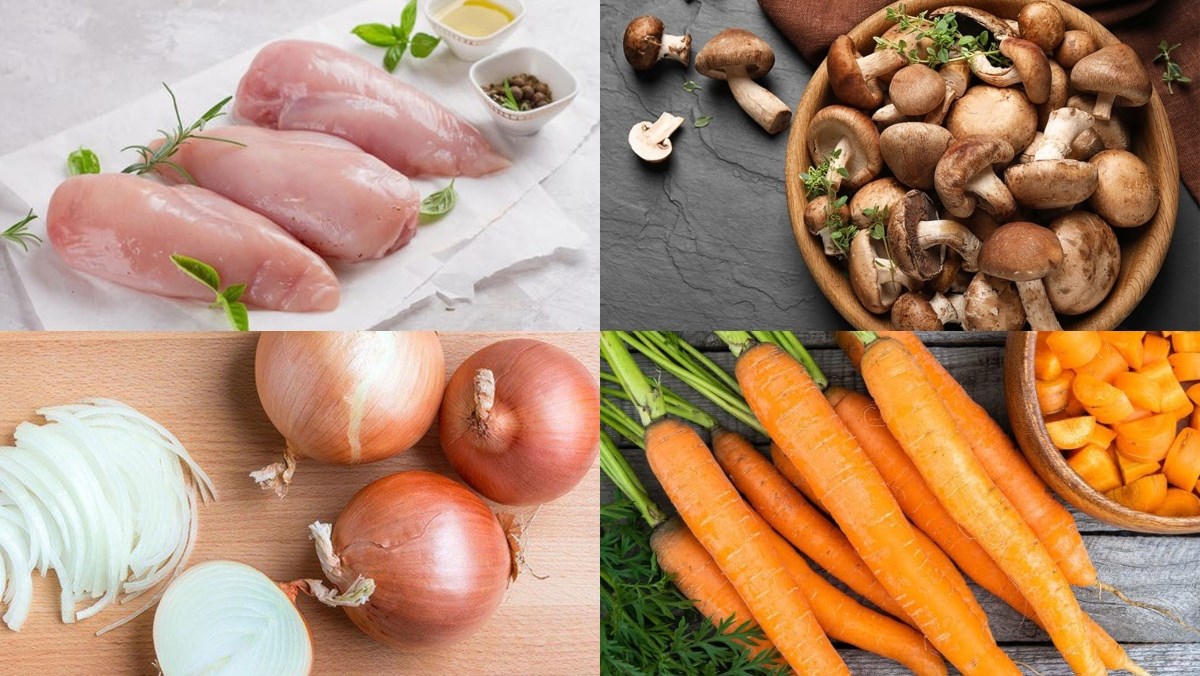 Nguyên liệu món ăn chả gà nấm hương và khoai tây