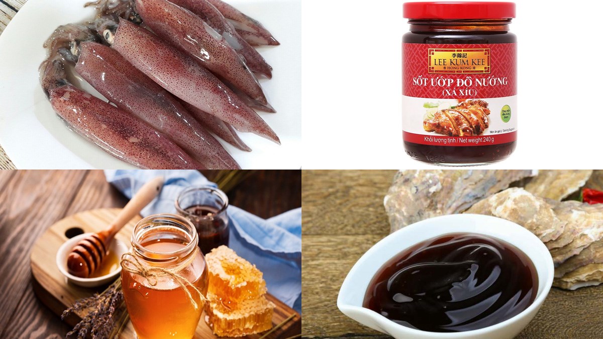 Nguyên liệu món ăn mực nướng với sa tế, muối ớt