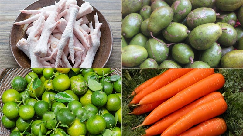 Nguyên liệu món ăn chân gà rút xương ngâm sả tắc