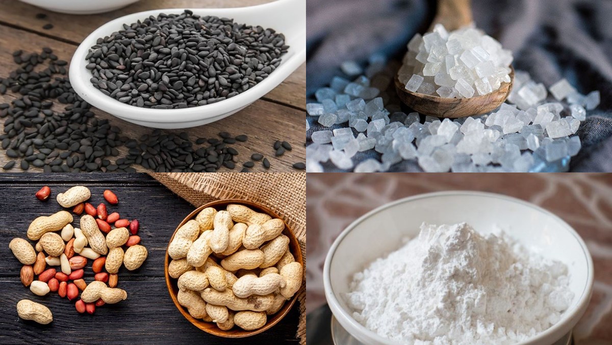 Nguyên liệu món ăn chè mè đen dừa, chè mè đen đậu phộng, chè mè đen nước cốt dừa