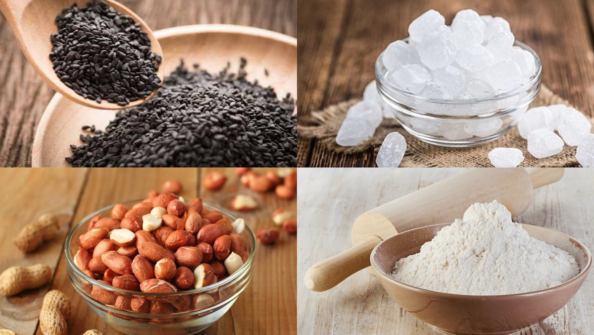 Nguyên liệu món ăn chè mè đen dừa, chè mè đen đậu phộng, chè mè đen nước cốt dừa