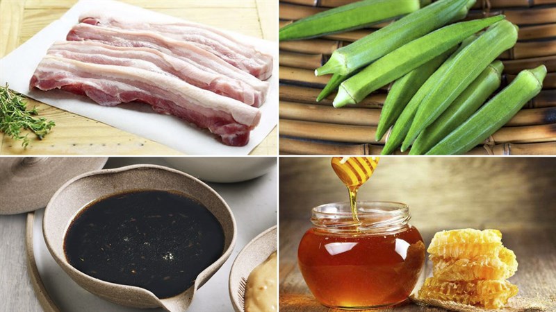 Nguyên liệu món ăn thịt heo cuốn đậu bắp sốt mật ong