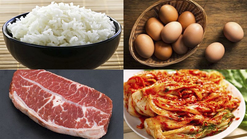 Nguyên liệu món ăn cơm rang dưa bò và kim chi thịt bò