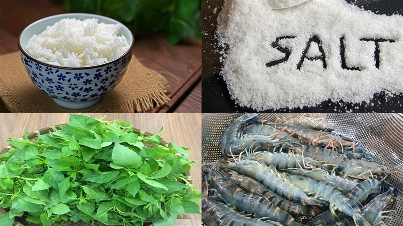 Nguyên liệu món ăn cơm chiên muối é tôm, cơm chiên muối é