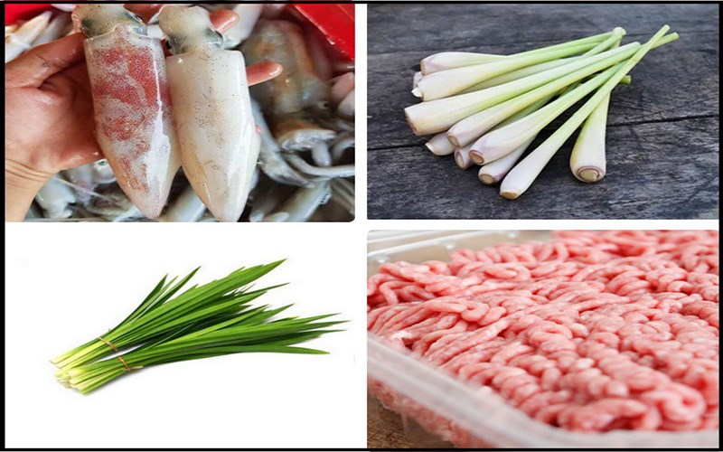 Nguyên liệu món ăn mực lụi nướng sả