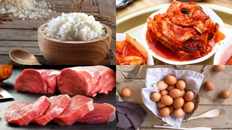 Nguyên liệu món ăn cơm rang kim chi thịt bò