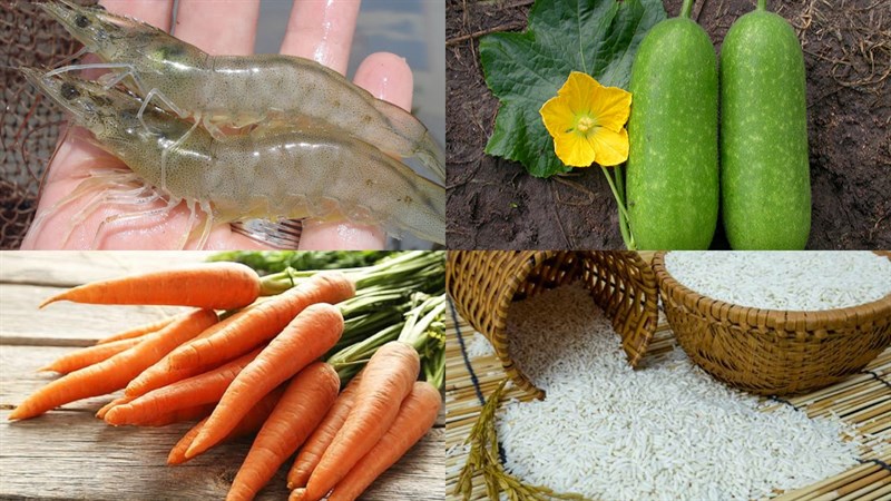 Nguyên liệu món ăn cháo tôm bí xanh