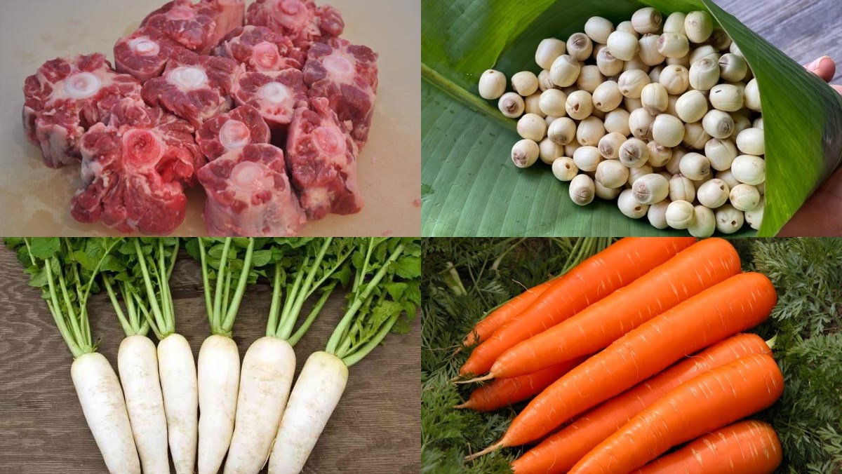 Nguyên liệu món ăn đuôi bò hầm hạt sen