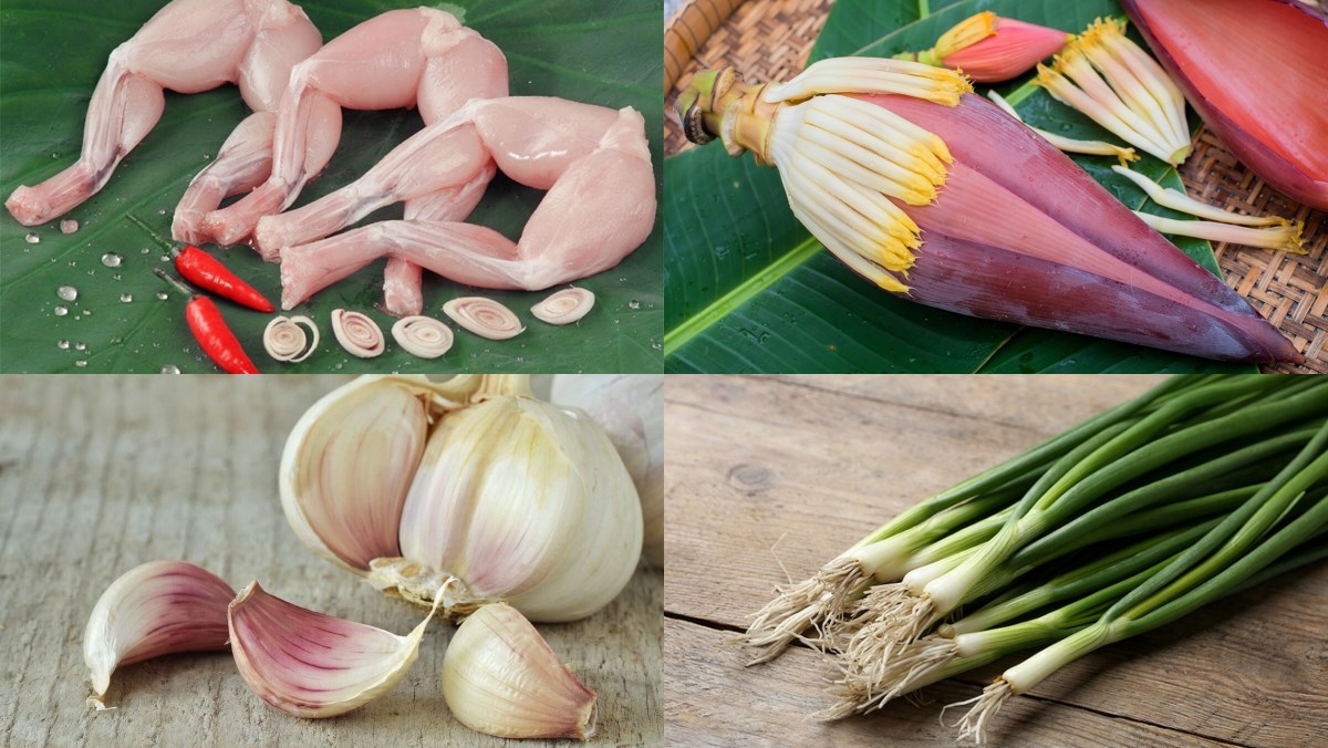 Nguyên liệu món ăn ếch xào hoa chuối