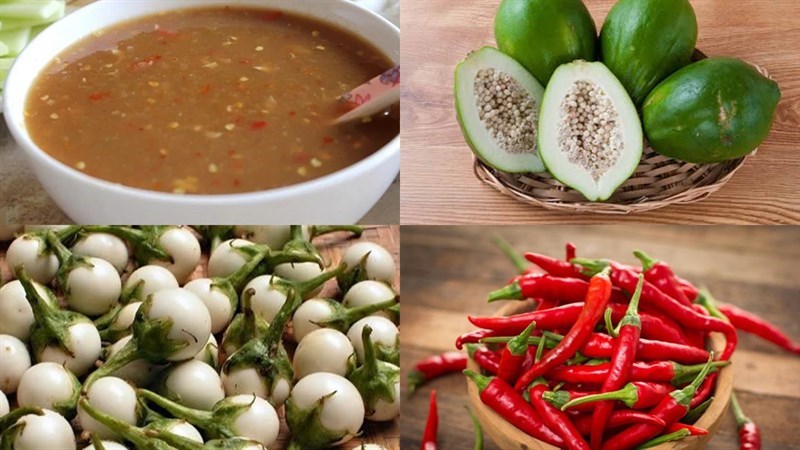 Nguyên liệu món ăn mắm nêm trộn đu đủ cà pháo