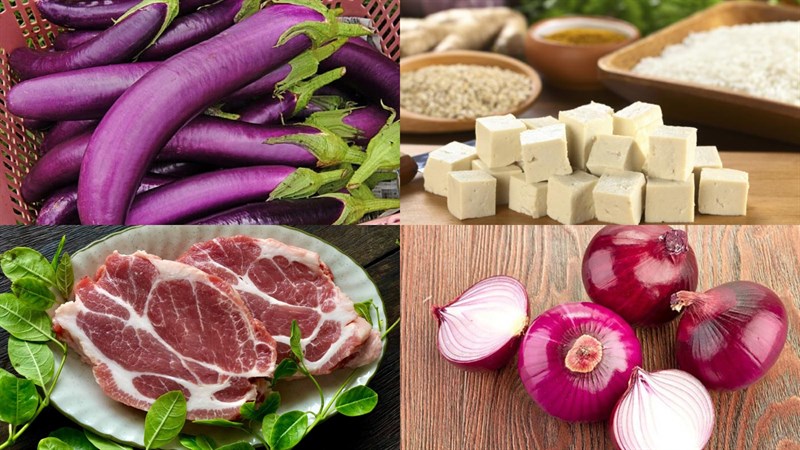 Nguyên liệu món ăn cà tím xào thịt đậu hũ