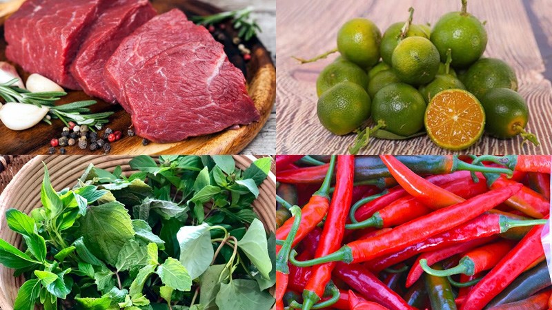 Nguyên liệu món ăn gỏi bò rau thơm