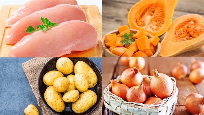 Nguyên liệu món ăn súp gà măng tây và súp gà bí đỏ