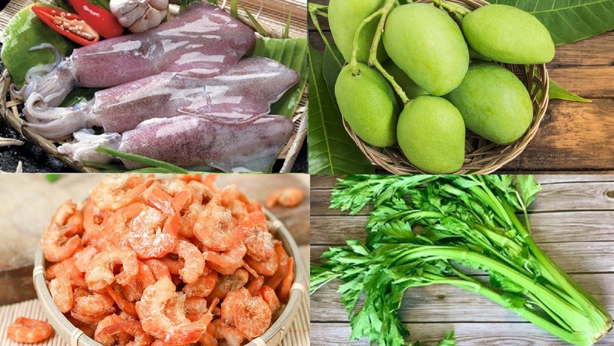 Nguyên liệu món ăn gỏi mực tươi xoài xanh