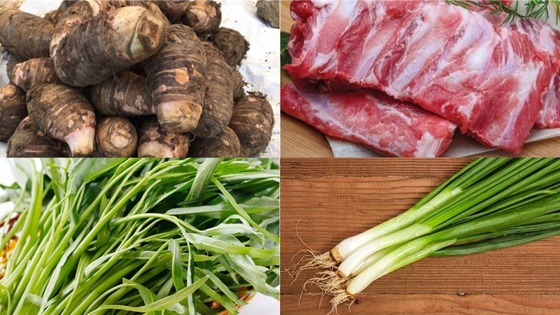 Nguyên liệu món ăn canh khoai sọ rau muống