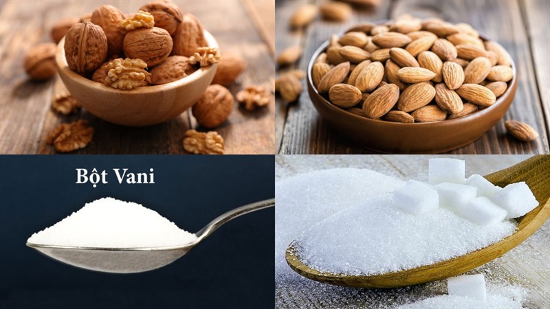 Nguyên liệu món ăn sữa hạt óc chó hạnh nhân