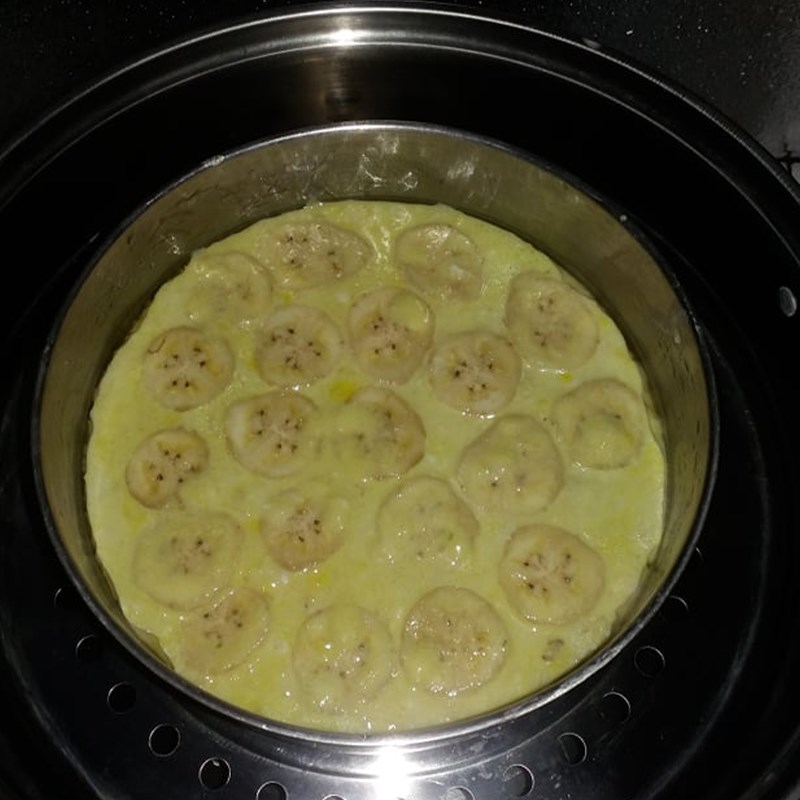 Bước 3 Hấp bánh chuối Bánh chuối hấp bột gạo với bột nước cốt dừa