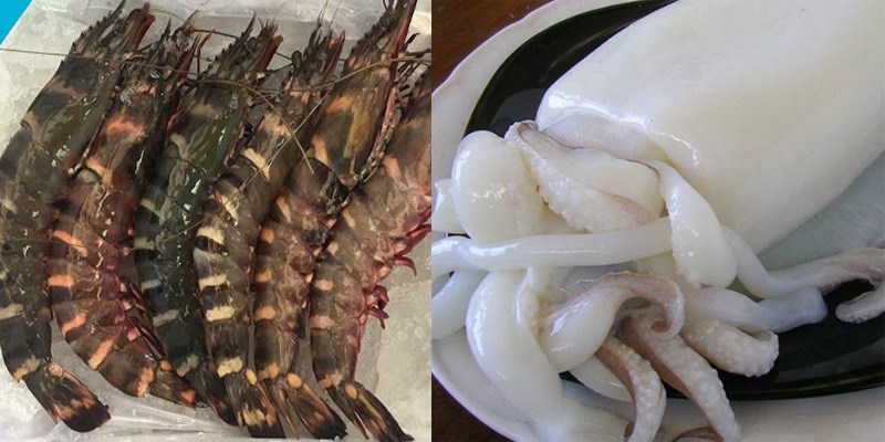 Nguyên liệu món ăn gỏi tôm mực thái lan