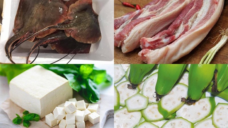 Nguyên liệu món ăn cá đuối om chuối đậu
