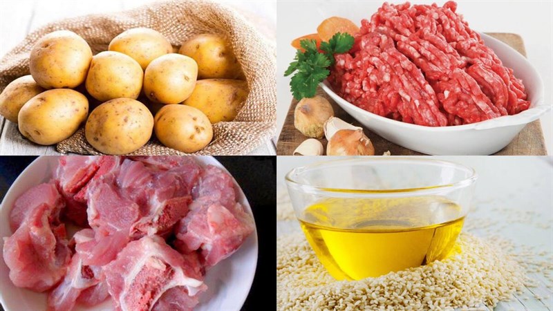 Nguyên liệu món ăn súp khoai tây viên nhân thịt
