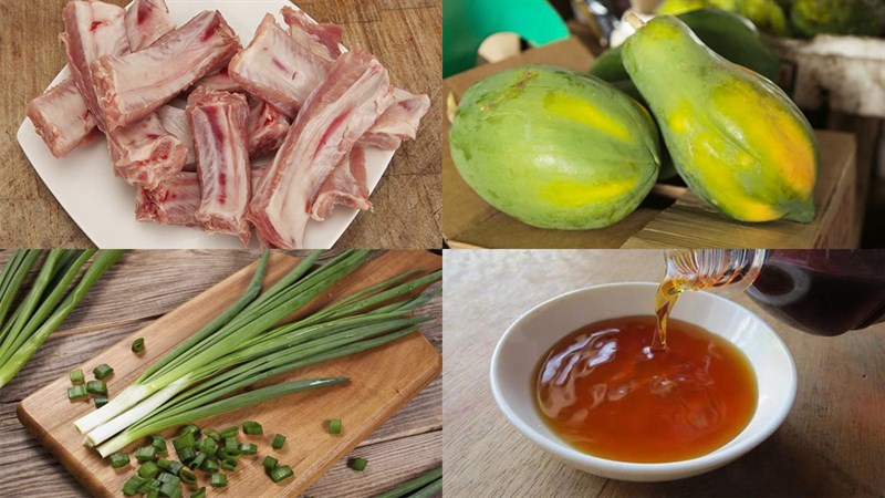 Nguyên liệu món ăn sườn heo hầm đu đủ, sườn bò hầm đu đủ