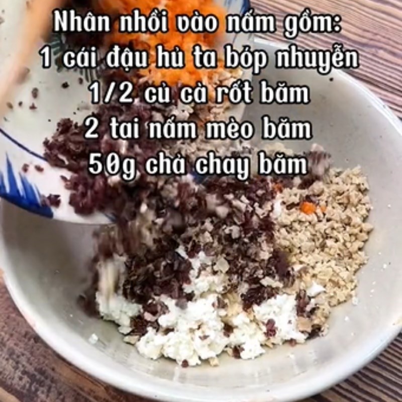 Bước 2 Làm nhân Nấm hương nhồi đậu hũ sốt cà