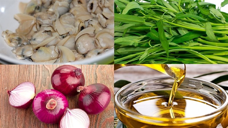 Nguyên liệu món ăn canh nghêu rau muống
