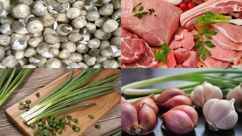 Nguyên liệu món ăn nấm rơm xào thịt heo