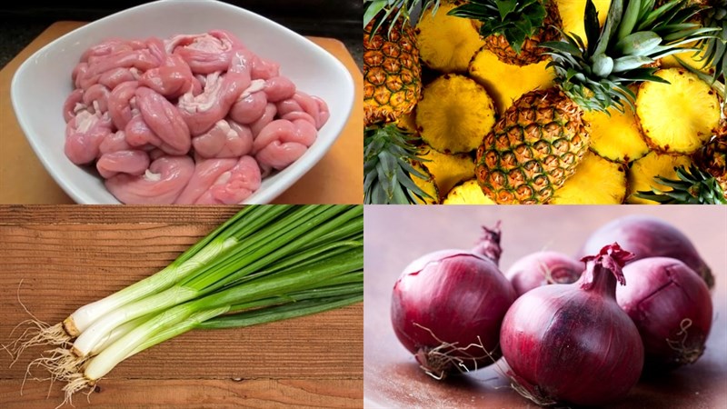 Nguyên liệu món ăn lòng heo xào dứa (thơm), lòng heo xào giá