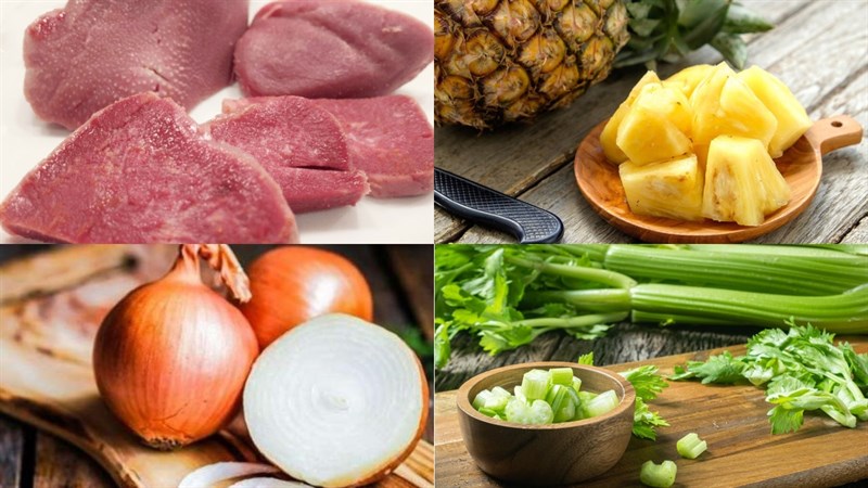 Nguyên liệu món ăn lưỡi bò xào hành tây dứa và xào khế