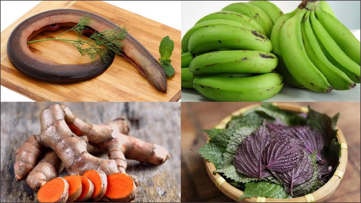 Nguyên liệu món ăn lươn om chuối xanh