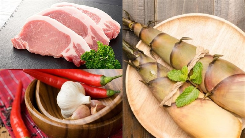 Nguyên liệu món ăn măng tươi xào thịt heo