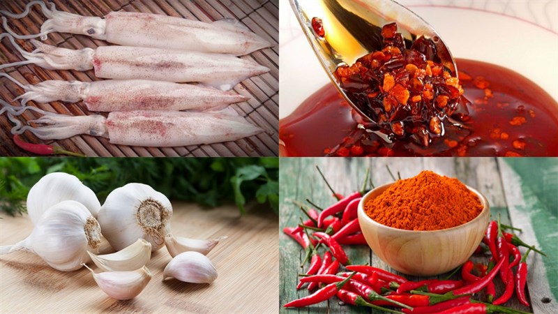 Nguyên liệu món ăn mực nướng sa tế