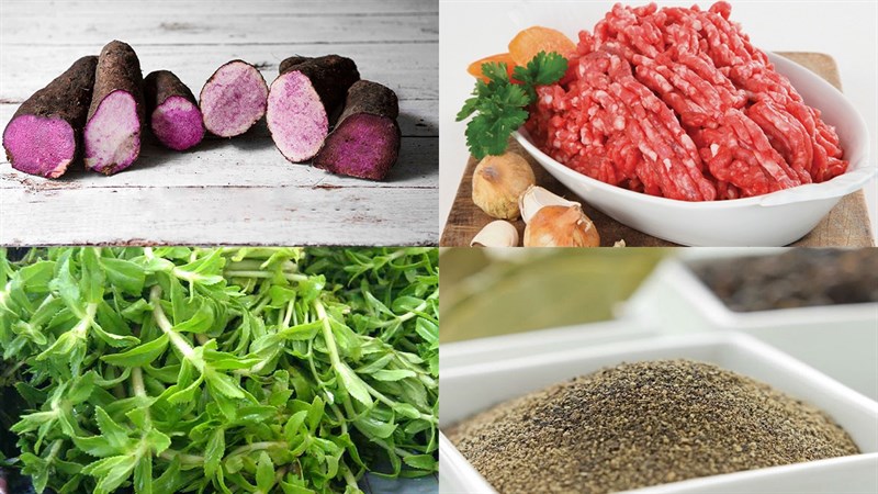 Nguyên liệu món ăn canh khoai mỡ thịt bằm