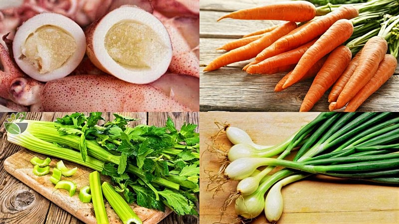 Nguyên liệu món ăn mực trứng hấp gừng