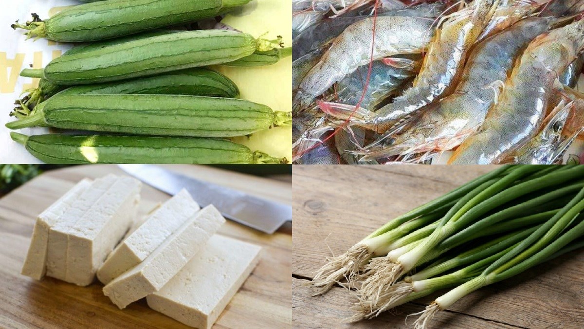 Nguyên liệu món ăn mướp hương nhồi tôm hấp