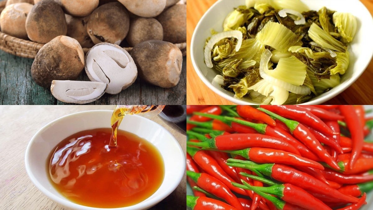 Nguyên liệu món ăn nấm rơm xào sả ớt, nấm rơm xào đậu que, nấm rơm xào thịt bò chay và nấm rơm xào dưa cải chua
