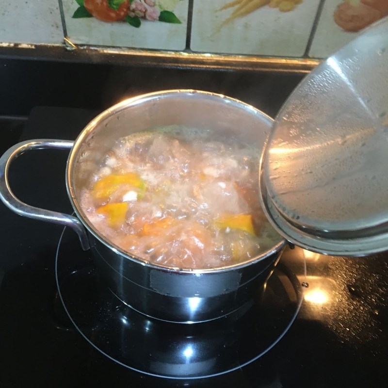 Bước 3 Nấu canh Canh bí đỏ đậu phộng