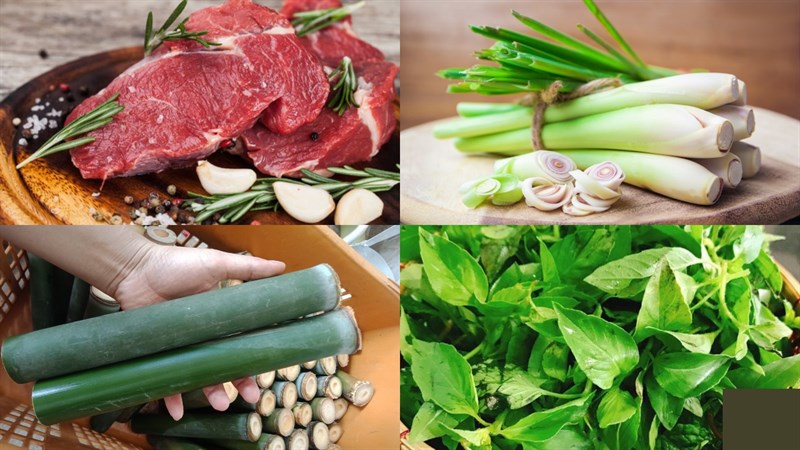 Nguyên liệu món ăn bò nướng ống tre